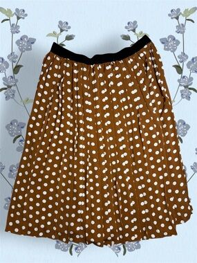 Jillian Harris Collab Polka Dot Pleated Midi Skirt in Brown with White sz L
